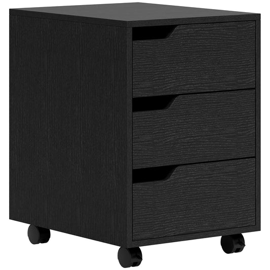 3-Drawer Mobile File Cabinet with Wheels - Black