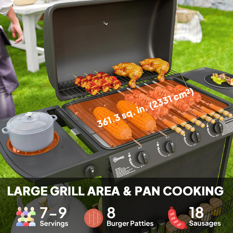 Black 4+1 Burner Propane Gas BBQ Grill with Side Burner