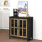 Kitchen Sideboard, Glass Door Buffet Cabinet, Accent Storage Cabinet with 2 Glass Doors and Adjustable Shelf for Dining Room, Living Room, Black Wood Grain