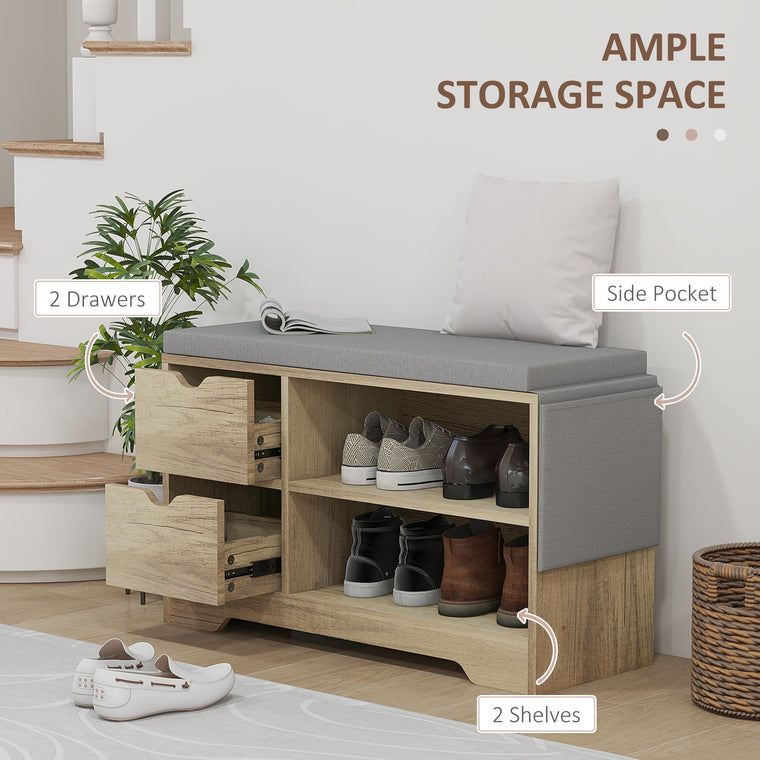 Upholstered Shoe Storage Bench with Drawer