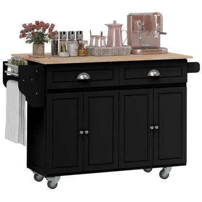 Rolling Kitchen Island with Drop Leaf - Black