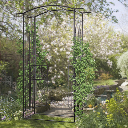 Black Metal Garden Arch with Clover Gate