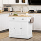 Kitchen Island With Storage Rolling Kitchen Serving Cart with Rubber Wood Top Towel Rack Storage Drawer Cabinet, White