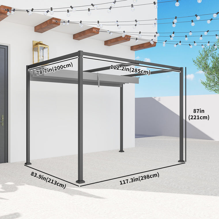 10x7ft Grey Pergola with Retractable Roof