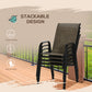 Set of 4 Outdoor Dining Chairs, Heavy Duty Stackable Patio Dining Set with Armrests for Balcony Garden, Brown and Black