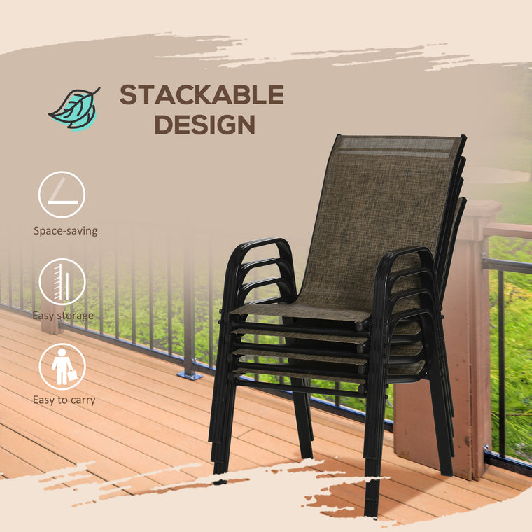 Brown & Black Stackable Dining Chairs with Armrests