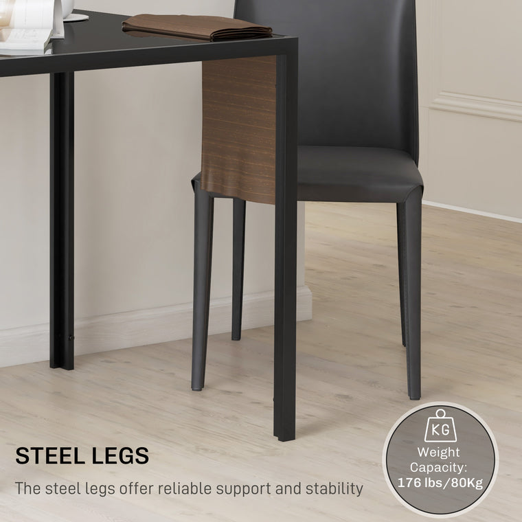 Square Dining Table with Glass Top - Black