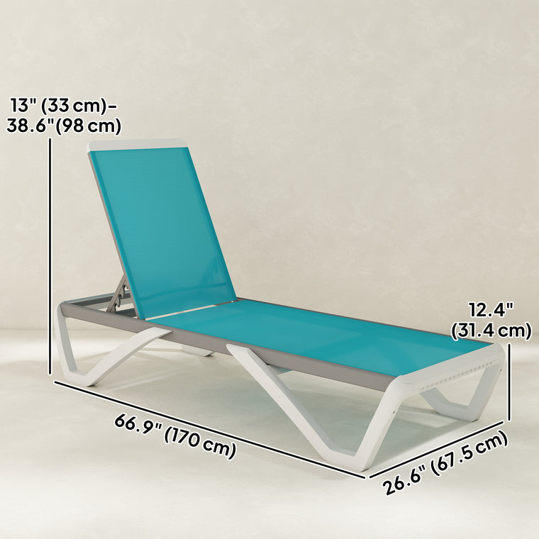 Aluminum Chaise Lounge with 5-Level Back and Wheels