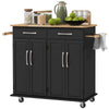 Kitchen Island with Rubberwood Top and 2 Drawers - Black
