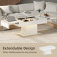 Extendable Coffee Table with LED Lights, Modern High Gloss Center Table with Hidden Storage for Living Room, White