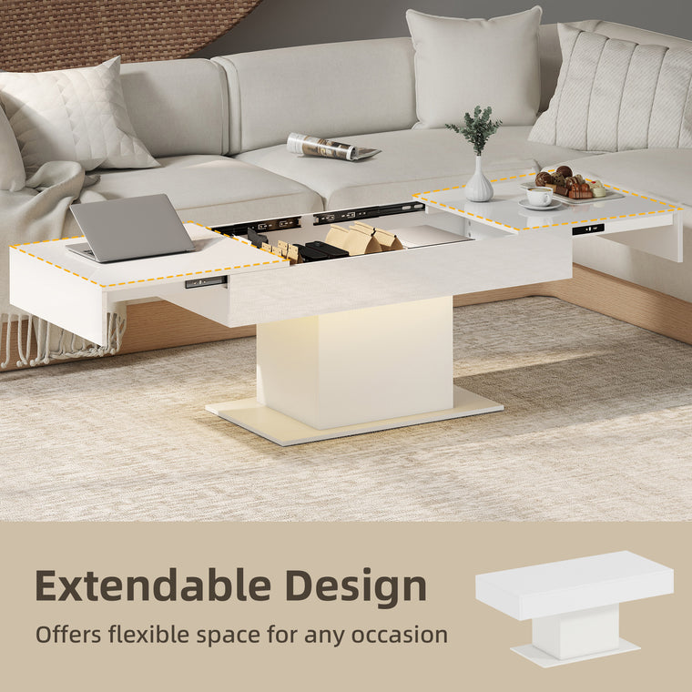 Extendable LED Coffee Table with Storage - White