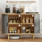 47" Buffet Cabinet with Tambour Sliding Doors, Fluted Sideboard with Storage Shelves and Wooden Legs, Grey