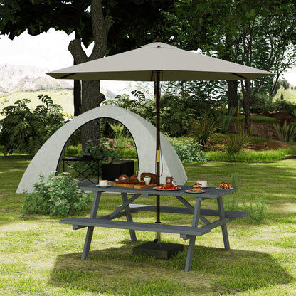 Wood Picnic Table and Bench Set with Umbrella Hole - Grey