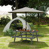 Wood Picnic Table, Camping Table and Bench Set with Umbrella Hole for Outdoor, Garden, Patio, Backyard, Grey