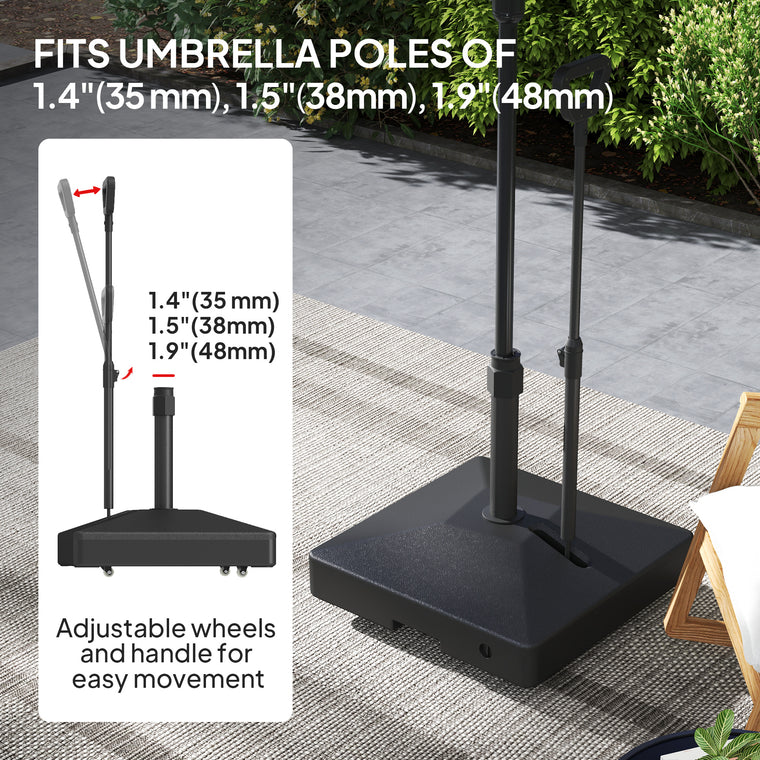 Black Plastic Square Umbrella Base with Wheels, Up to 121lb