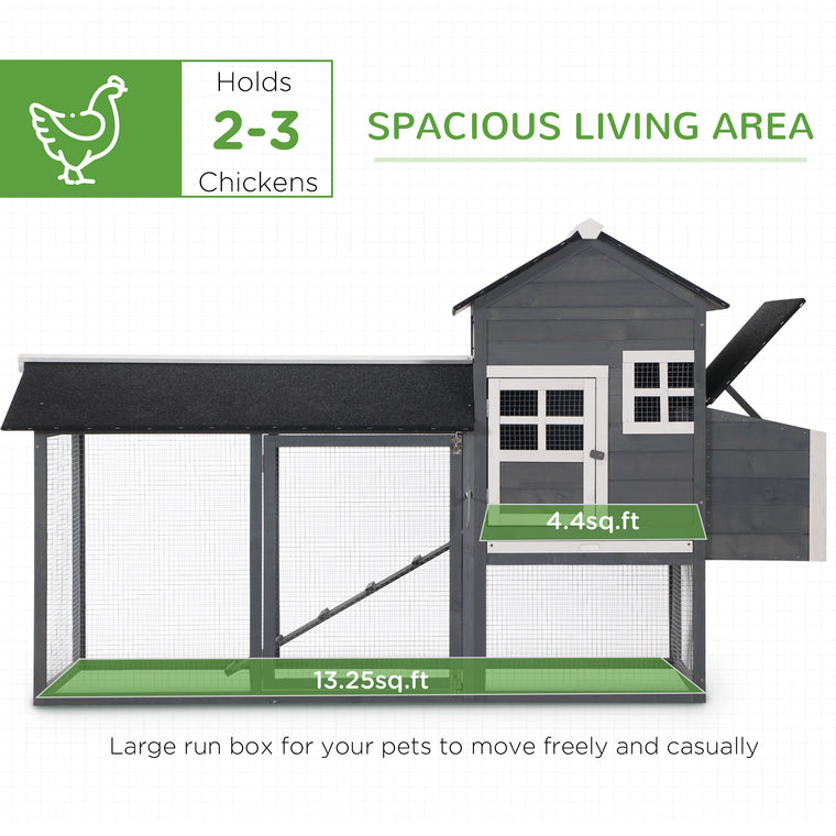 82" Grey Wooden Chicken Coop with Nesting Box & Run