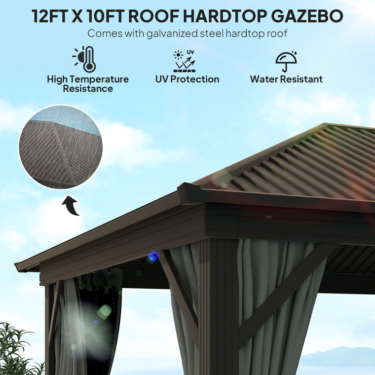 10' x 12' Dark Grey Hardtop Gazebo with Aluminum Frame