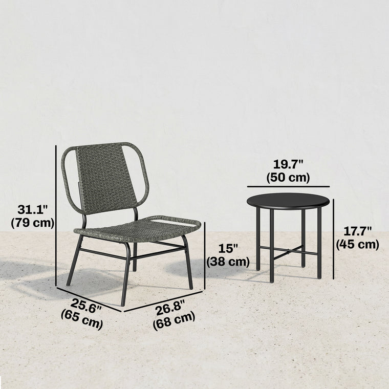 3-Piece Wicker Bistro Set with Steel Table