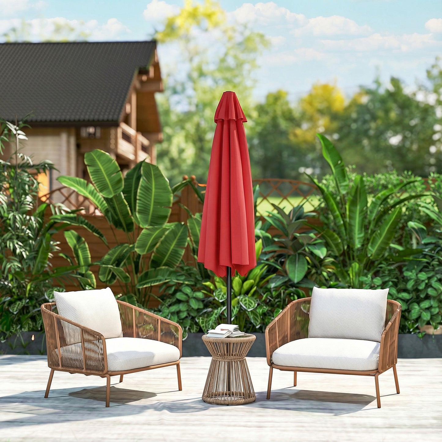 Wine Red Patio Sun Umbrella with 6 Ribs