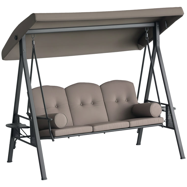 Brown 3-Seater Heavy Duty Porch Swing with Canopy