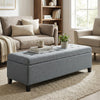 Rectangular Entry Bench, Tufted Upholstered Linen Fabric Wood Feet Storage Ottoman Bench, Grey