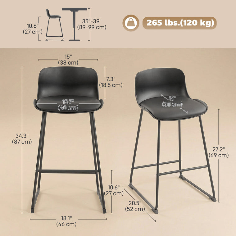 PU Leather Counter Height Bar Stools Set of 2