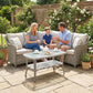 Outdoor Coffee Table with Storage Shelf, PE Wicker Patio Table with Glass Top for Garden, Backyard, Dark Grey