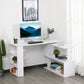 47" L Shaped Desk, 360° Rotating Corner Desk, Reversible Computer Writing Table Workstation with Storage Shelf for Home Office, White