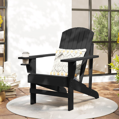 Classic Adirondack Chair, Muskoka Chairs, Garden Deck Chair with Cup Holder for Patio, Indoor, Backyard, Dark Grey - Black