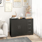 Modern Sideboard Buffet Cabinet with 4 Drawers and 2 Beadboard Doors, Kitchen Storage Cabinet, Black