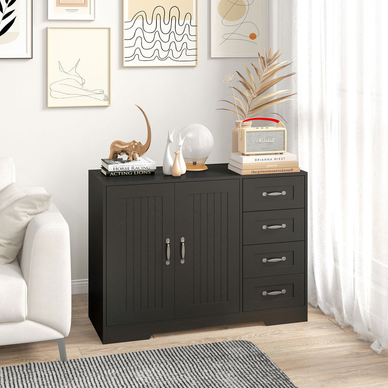 Sideboard Buffet Cabinet with 4 Drawers - Black