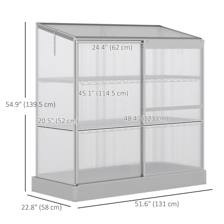 Aluminum Cold Frame Greenhouse with Openable Top & 2 Shelves