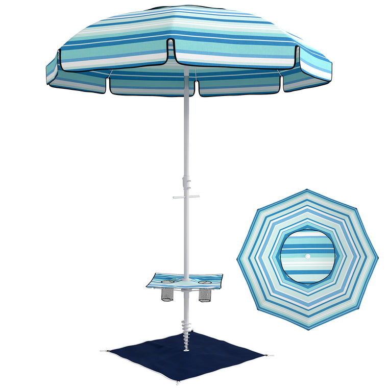 6' Dark Blue Portable Beach Umbrella with Foldable Table