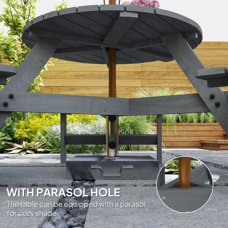 6-Person Round Picnic Table with 3 Built-In Benches