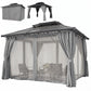 10' x 12' Outdoor Hardtop Gazebo Canopy w/ Double PC Roof, Steel Frame, Nettings, Curtains for Garden Lawn Deck, Grey