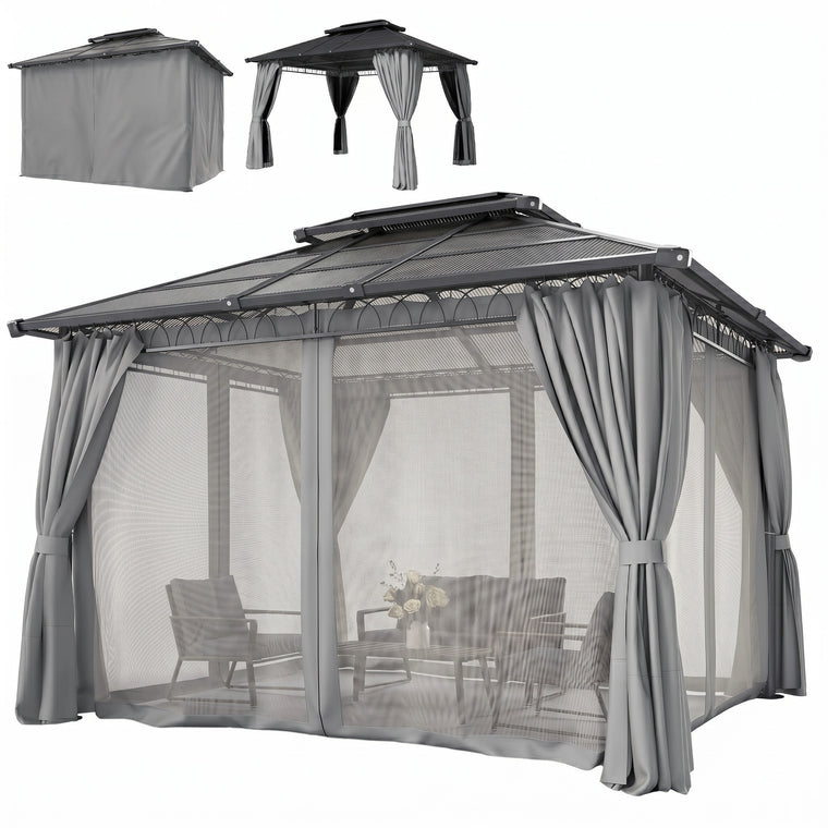 10' x 12' Grey Hardtop Gazebo with Double PC Roof