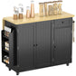 Kitchen Island Cart, Rolling Kitchen Island Table with Drop Leaf, Drawer, Spice and Towel Rack, Black