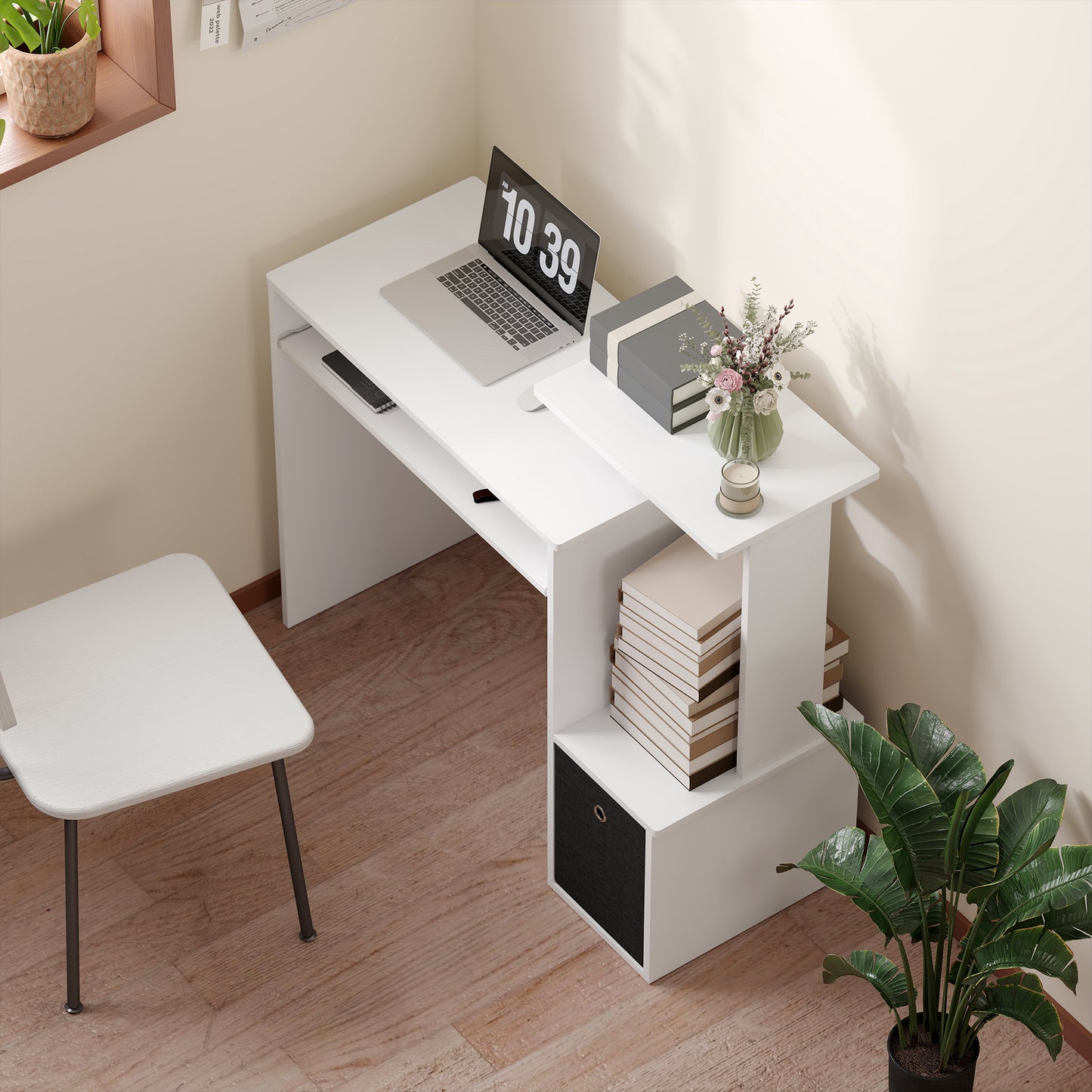 Computer Desk with Sliding Keyboard Tray Storage Drawer Shelf Home Office Workstation White