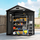 6x4.5FT Plastic Shed, Lockable Garden Tool Storage House with Double Doors and Vent, Grey