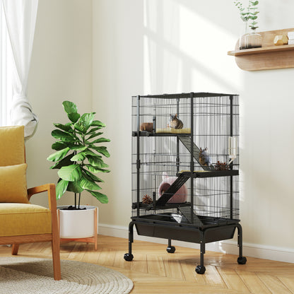 Black 47" 4-Tier Ferret & Guinea Pig Cage with Wheels