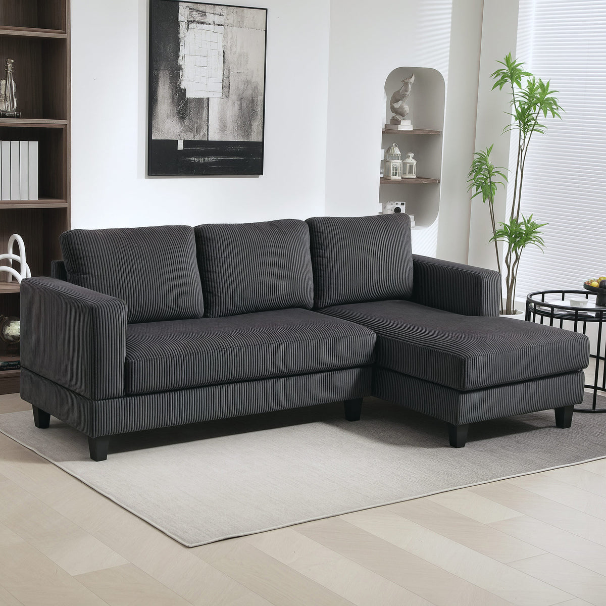 L Shaped Couch, L Shape Sofa with Chaise Lounge and Spring Cushion for Living Room, Bedroom, Grey