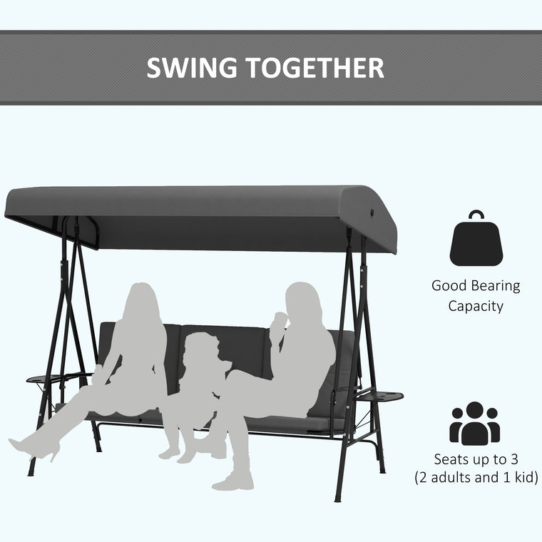 3-Seat Porch Swing with Canopy & Side Tray