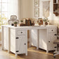 53" Farmhouse Executive Desk, Computer Desk with Drawers and 2 Cabinets, Study Table for Home Office, White Wood Grain