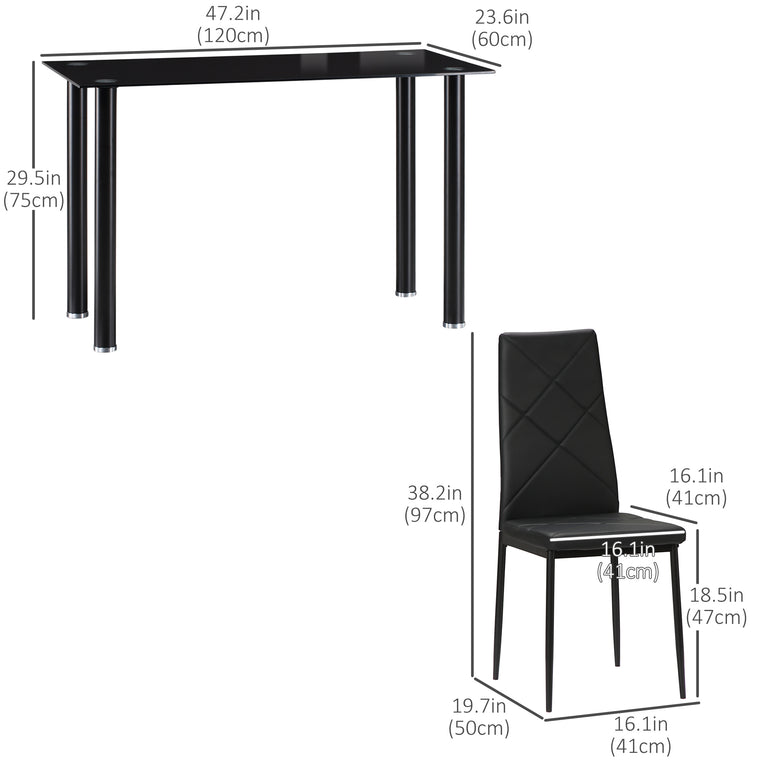 5-Piece Glass Dining Table Set for 4 - Black