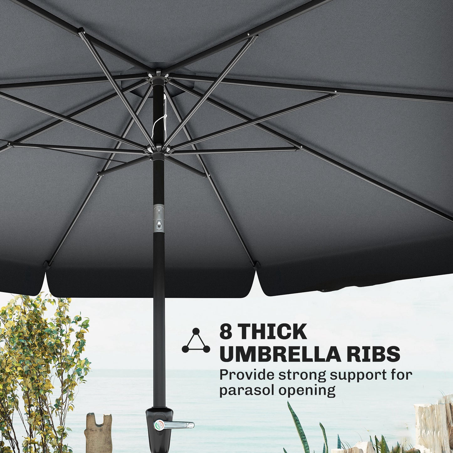 8.5 ft Outdoor Market Table Umbrella, Round Patio Umbrella with Tilt and Crank for Garden, Backyard, Deck, Dark Grey