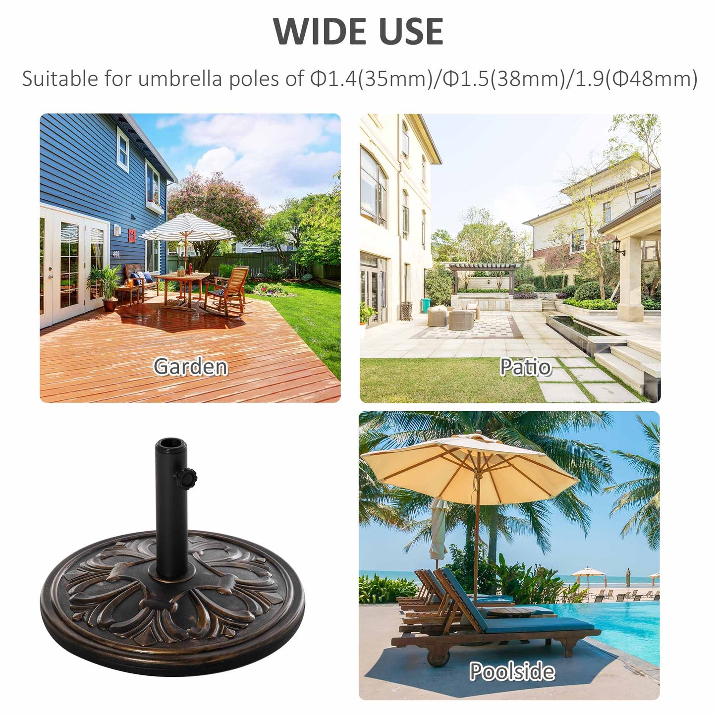 29 lb Heavy Duty Concrete Umbrella Base, 19" Round Parasol Holder for Outdoor, Garden, Backyard, Deck, Bronze