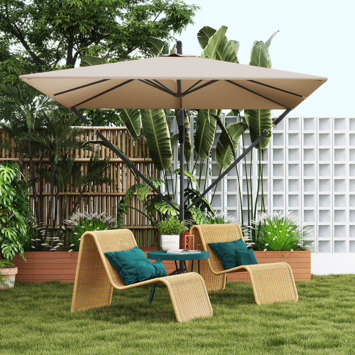 Khaki Offset Umbrella UPF50+ with Wind Securing Cover