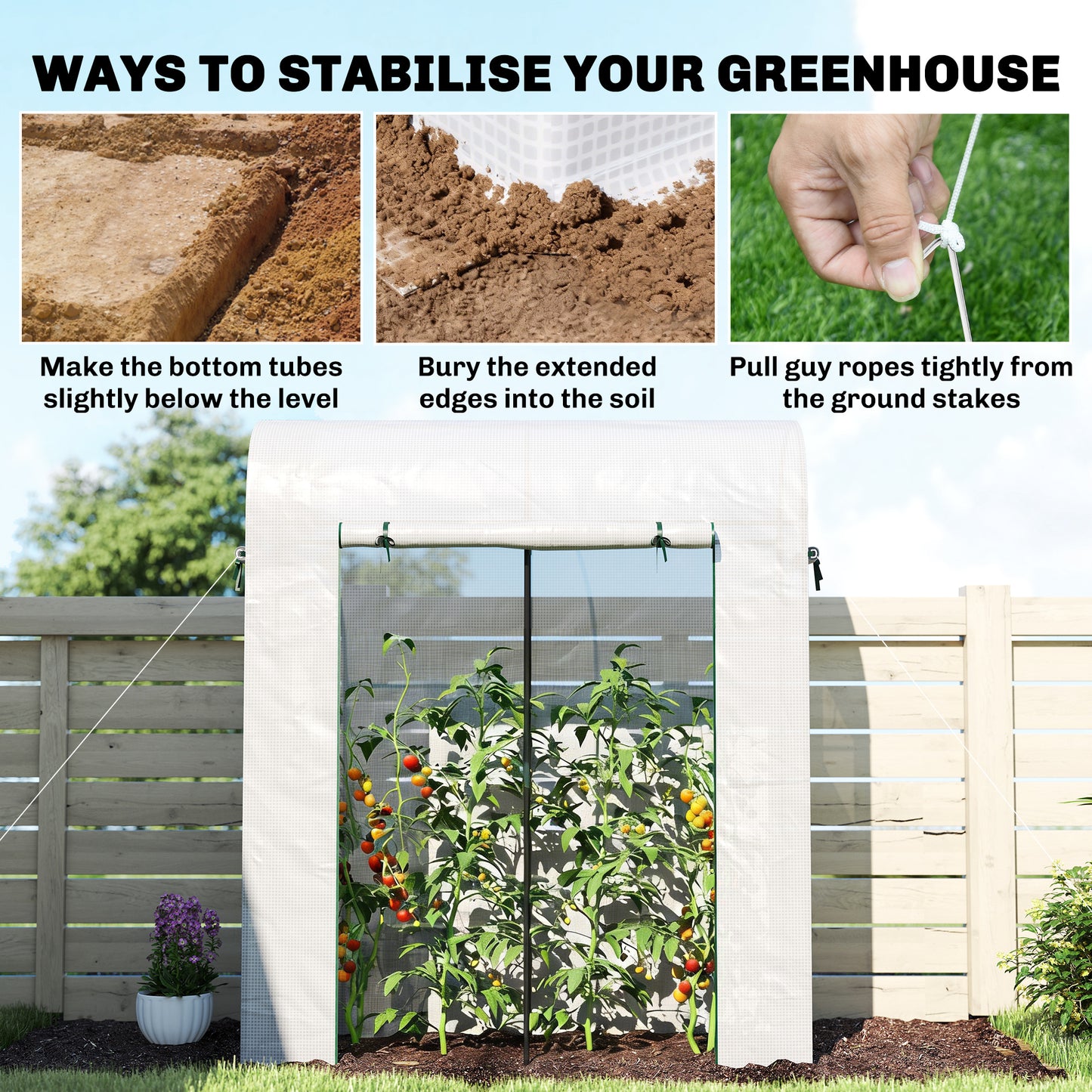 Mini Greenhouse, Portable Garden Green House with Roll-up Door and Mesh Windows, 6' x 2' x 6.6', White