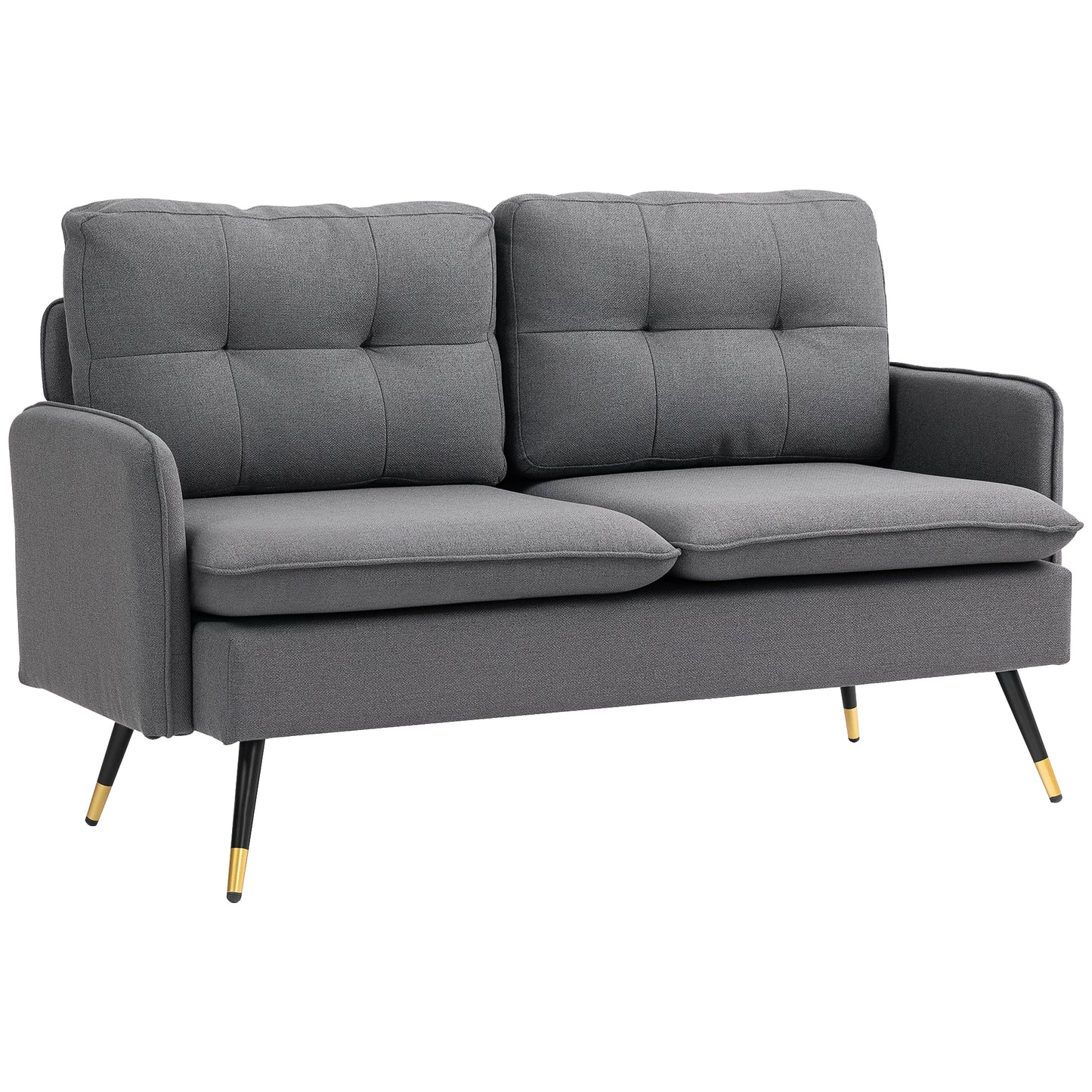 55" Loveseat Sofa, Linen Love Seat w/ S spring, Steel Legs and Button Tufting, Small Couch for Living Room, Dark Grey