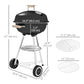 Portable Charcoal BBQ Grill, Steel Outdoor Camp Picnic Cooker with Lid, Air Vents, Wheels and Storage Shelf, Black